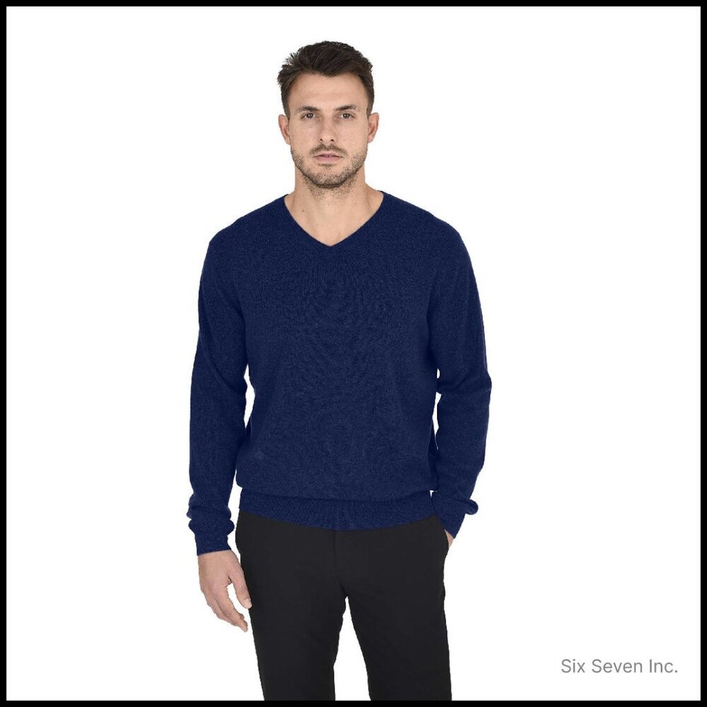 Men's Merino Wool V-Neck Sweater Classic Pullover Long Sleeve Essential Knit